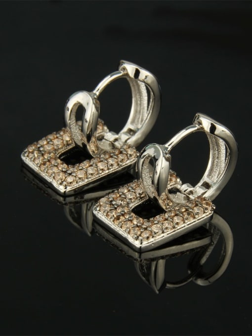 renchi Brass Cubic Zirconia Square Luxury Huggie Earring 2