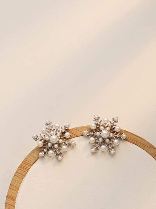 HYACINTH Copper Imitation Pearl Flower Ethnic Stud Trend Korean Fashion Earring 4