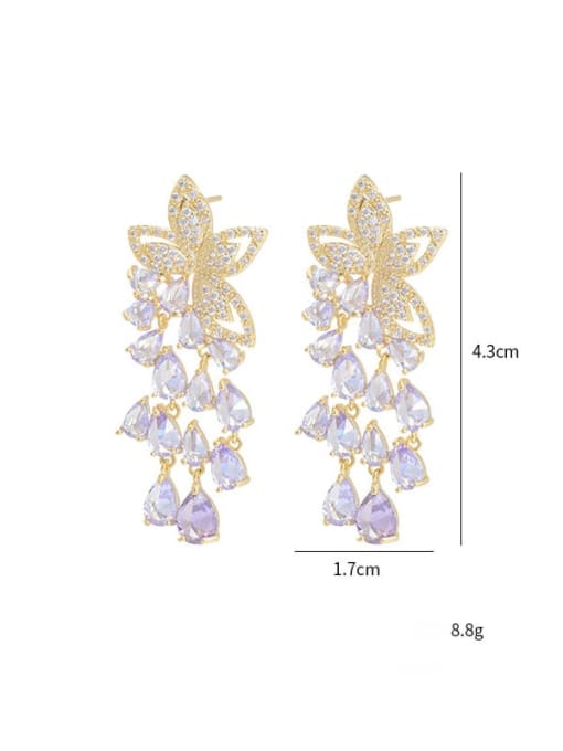 YOUH Brass Cubic Zirconia Tassel Luxury Stud Earring 2