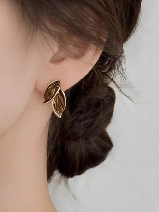 HYACINTH Brass Enamel Tree Leaf Trend Stud Earring 1