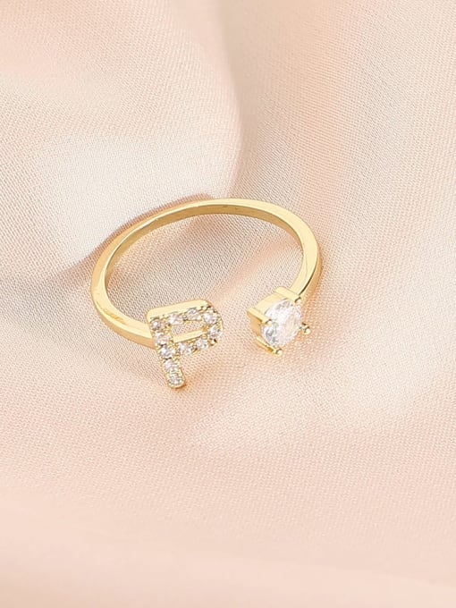 14k Gold p Brass Cubic Zirconia Letter Minimalist Band Ring