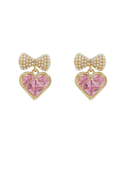 14k gold Brass Cubic Zirconia Heart Cute Drop Earring