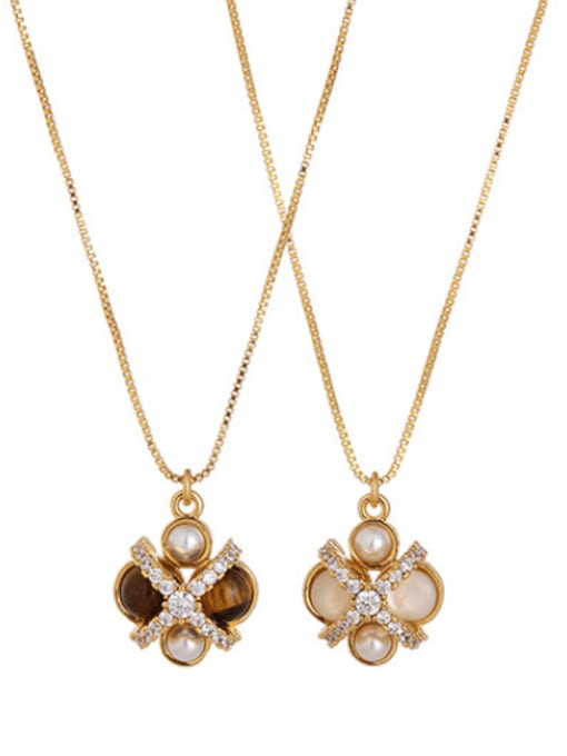 Five Color Brass Imitation Pearl Flower Vintage Necklace 0