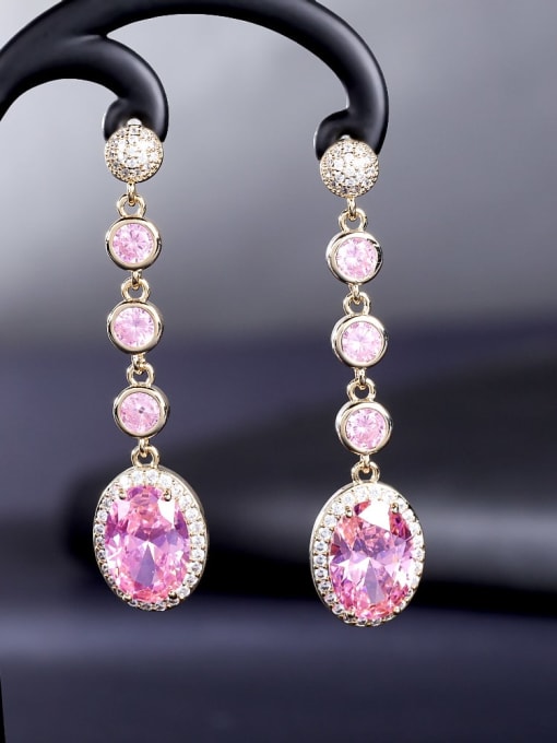Pink Brass Cubic Zirconia Water Drop Luxury Drop Earring