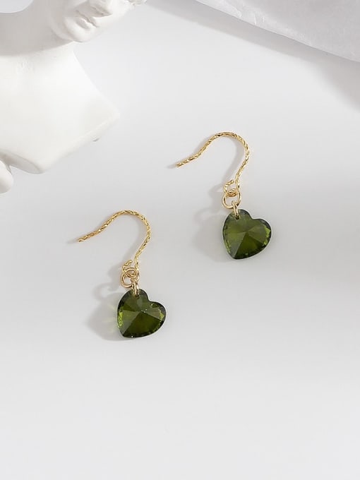 Green love Copper Cubic Zirconia Heart Minimalist  Geometric Hook Trend Korean Fashion Earring