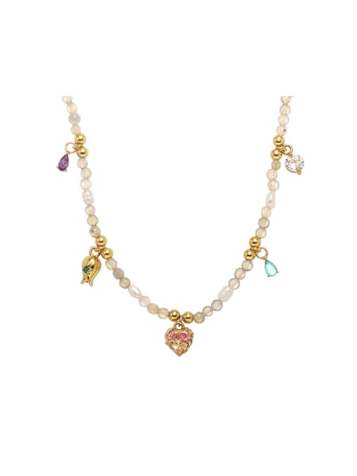 ACCA Brass Imitation Pearl Heart Hip Hop Necklace 0