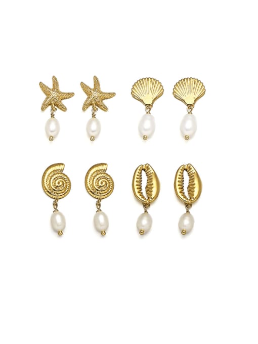 ACCA Brass Imitation Pearl Geometric Vintage Drop Earring 0