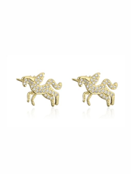 41149 Brass Cubic Zirconia Horse Cute Stud Earring