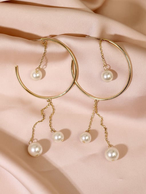 14k gold Brass Imitation Pearl Geometric Trend Huggie Earring