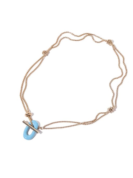 Blue drop oil Brass Enamel Geometric Vintage Multi Strand Necklace