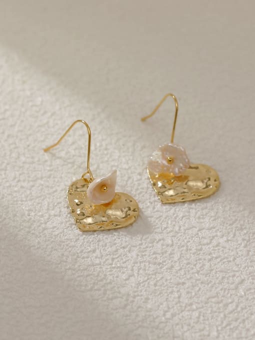 14k Gold Brass Shell Heart Minimalist Hook Earring