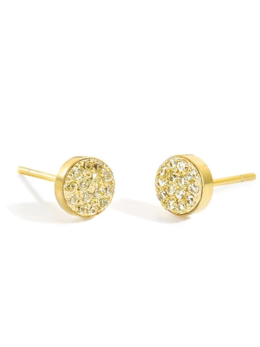 Gold light+ yellow Stainless steel Rhinestone Round Minimalist Stud Earring