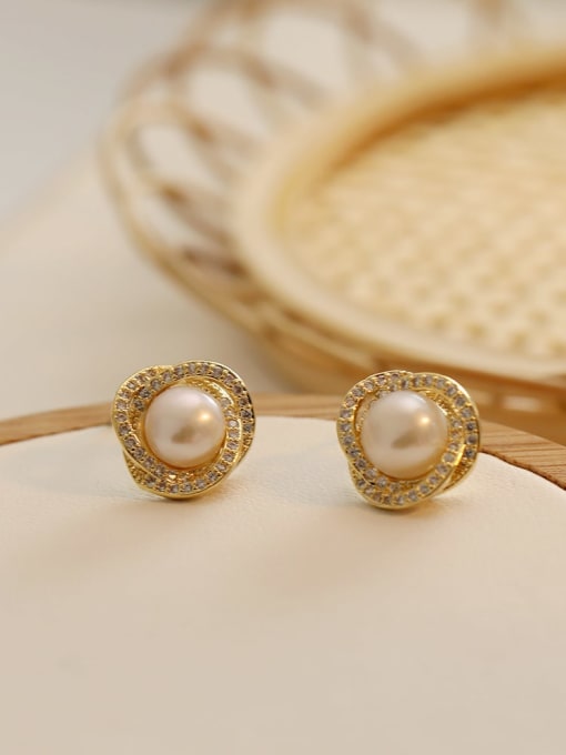 HYACINTH Copper Imitation Pearl Round Minimalist Stud Trend Korean Fashion Earring 1