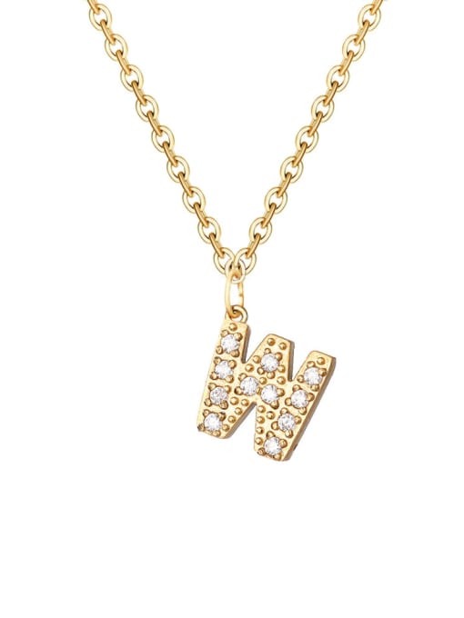 W 14 K gold Stainless steel Cubic Zirconia Letter Minimalist Necklace