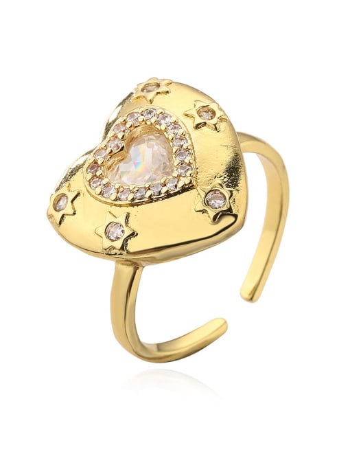 13112 Brass Cubic Zirconia Heart Vintage Band Ring