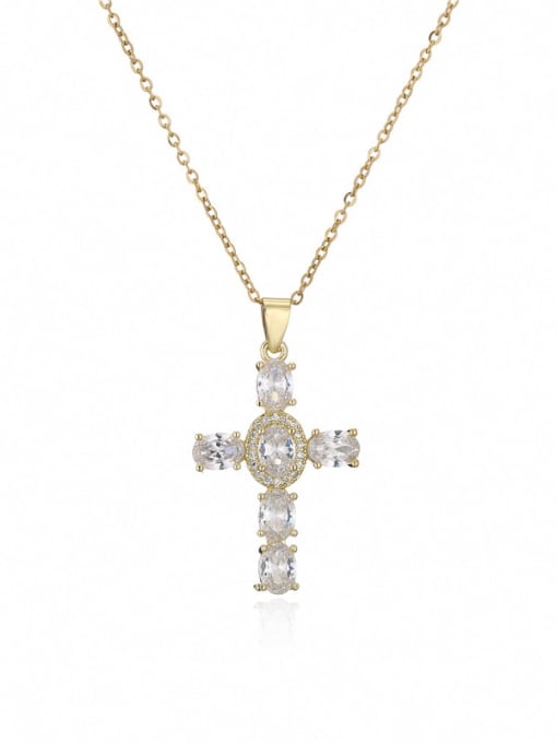 21168 Brass Cubic Zirconia Cross Vintage Regligious Necklace