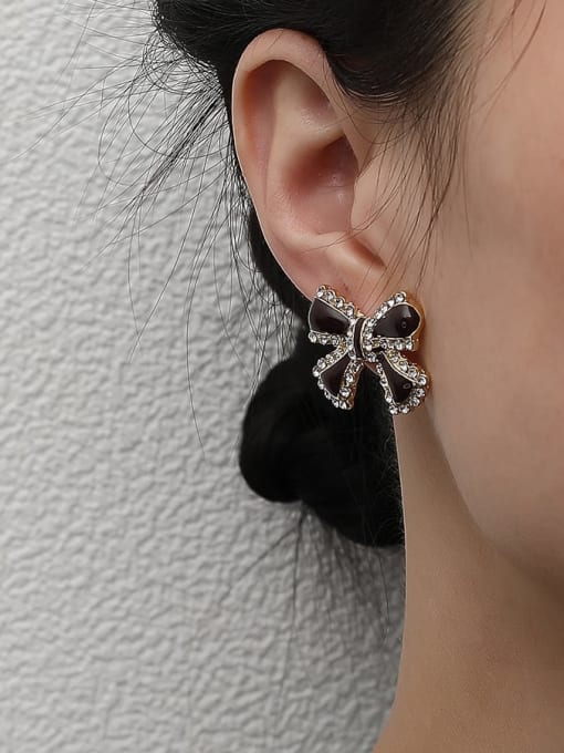 HYACINTH Alloy Cubic Zirconia Enamel Bowknot Minimalist Stud Earring 1