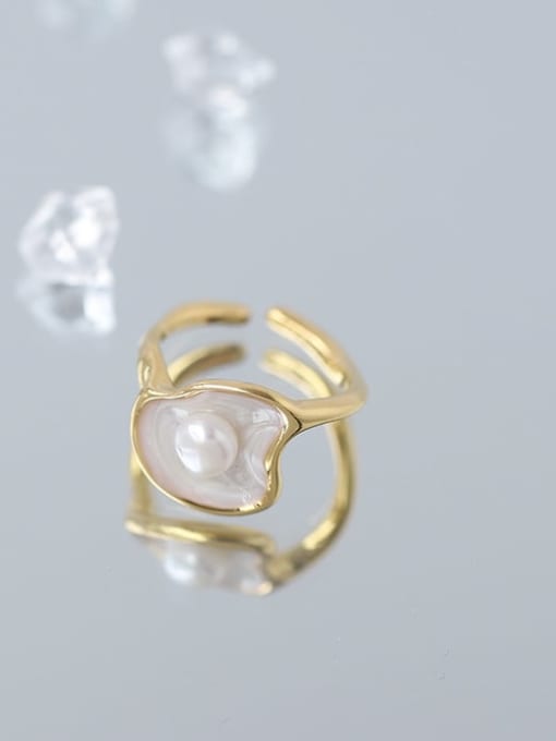 Five Color Brass Enamel Imitation Pearl Geometric Minimalist Band Ring 0
