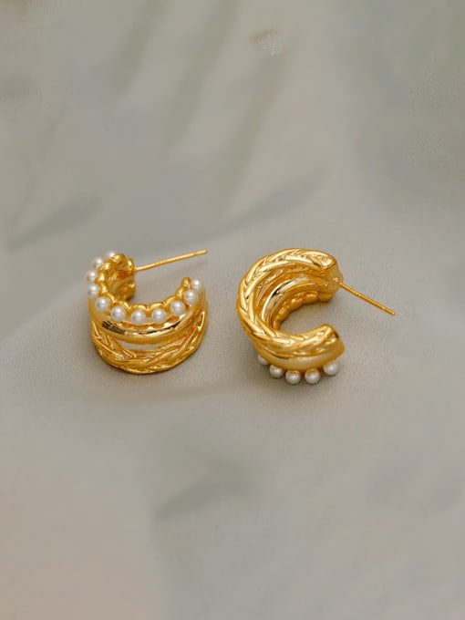 18K gold Brass Cubic Zirconia Geometric Vintage Stud Earring