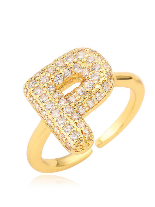 P Brass Cubic Zirconia Letter Minimalist Band Ring