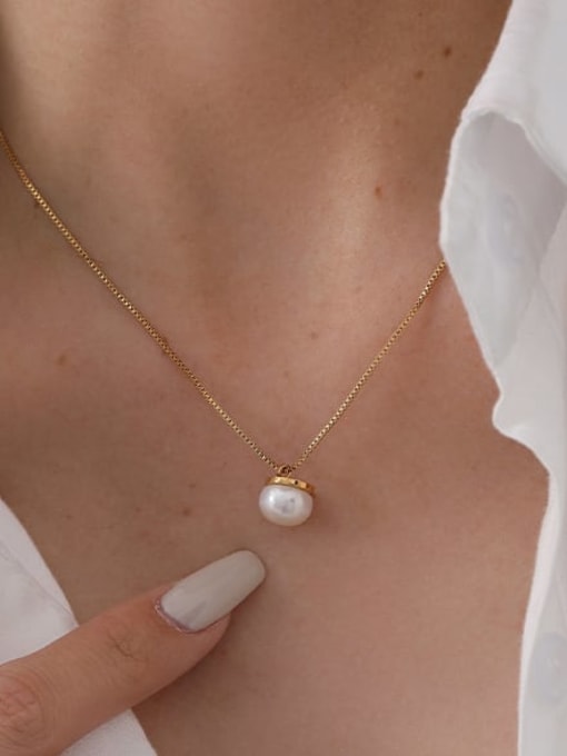 Five Color Brass Imitation Pearl Geometric Minimalist Necklace 1