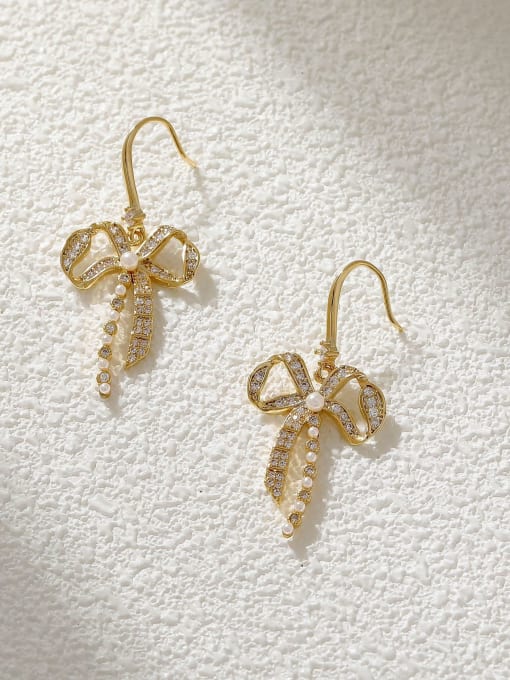 HYACINTH Brass Cubic Zirconia Bowknot Minimalist Hook Earring 0