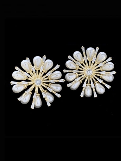 SUUTO Brass Imitation Pearl Flower Trend Stud Earring 0