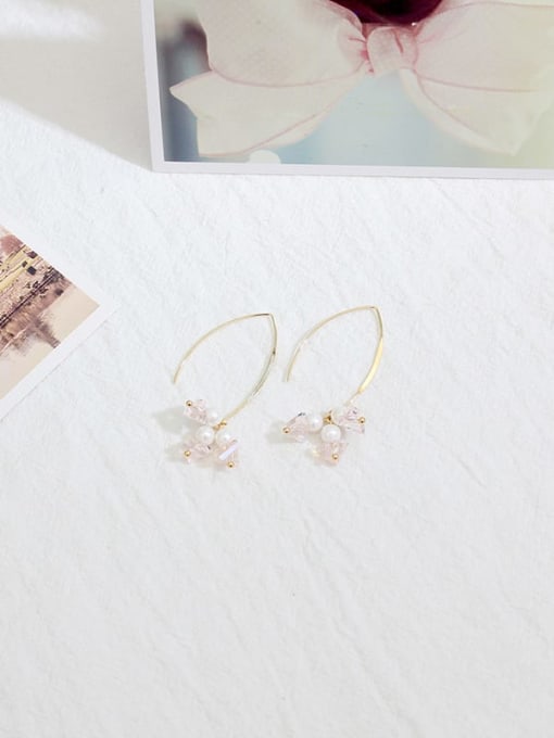 Pink Crystal Copper Imitation Pearl Round Minimalist Hook Trend Korean Fashion Earring