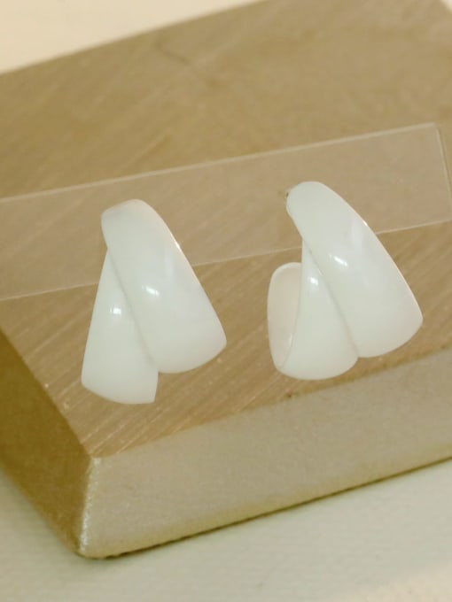 Bright Pure White Brass Enamel Geometric Minimalist Stud Earring
