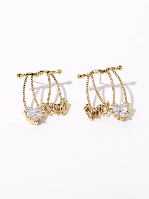 Golden Cherry Brass Cubic Zirconia Heart Vintage Drop Earring