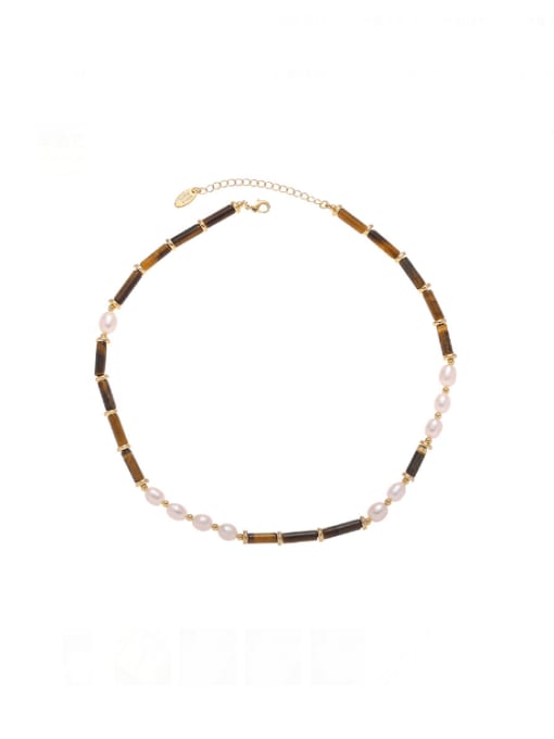 Five Color Brass Tiger Eye Geometric Vintage Beaded Necklace 0