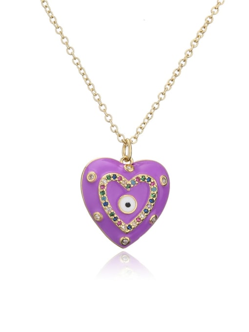 21423 Brass Enamel Vintage Heart  Pendant Necklace