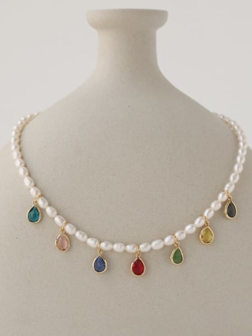 Five Color Brass Freshwater Pearl Water Drop Minimalist Necklace 3