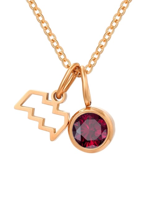 January Red Aquarius Rose Gold Stainless steel Birthstone Constellation Cute Necklace