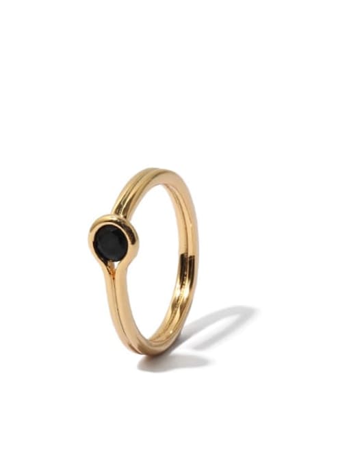 Black zircon ring Brass Rhinestone Geometric Minimalist Band Ring