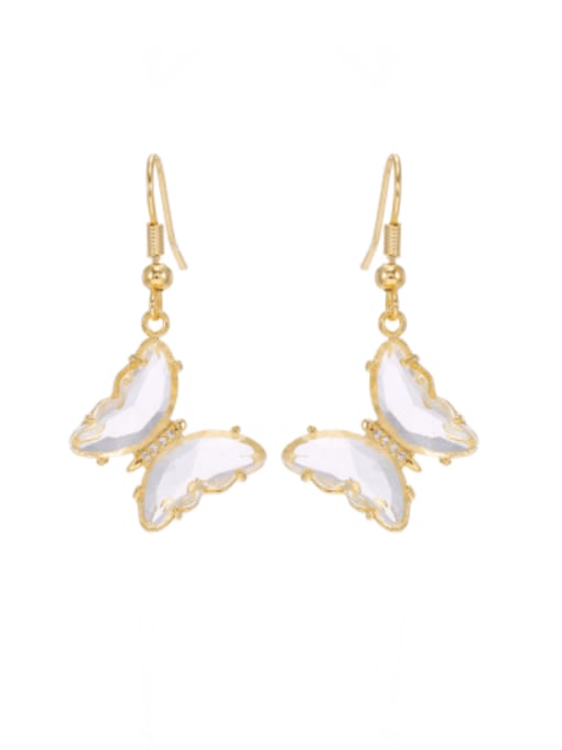 white Brass Glass Stone Butterfly Minimalist Hook Earring
