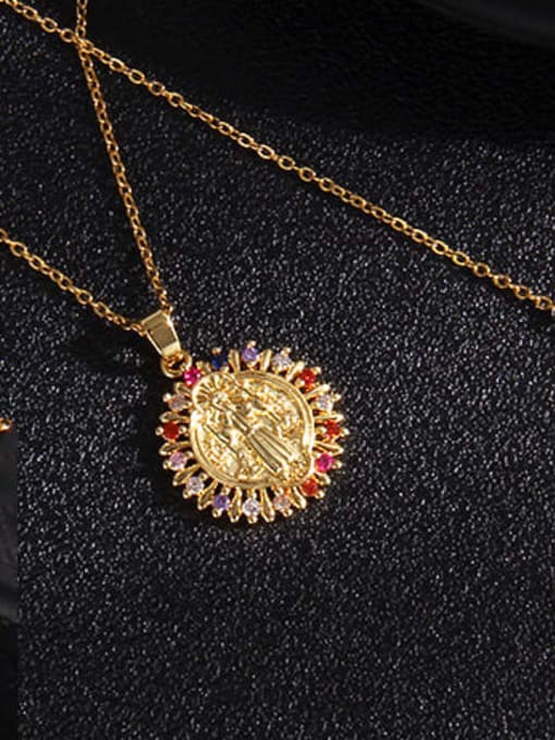 8A381 Copper Cubic Zirconia Heart Vintage Regligious Necklace