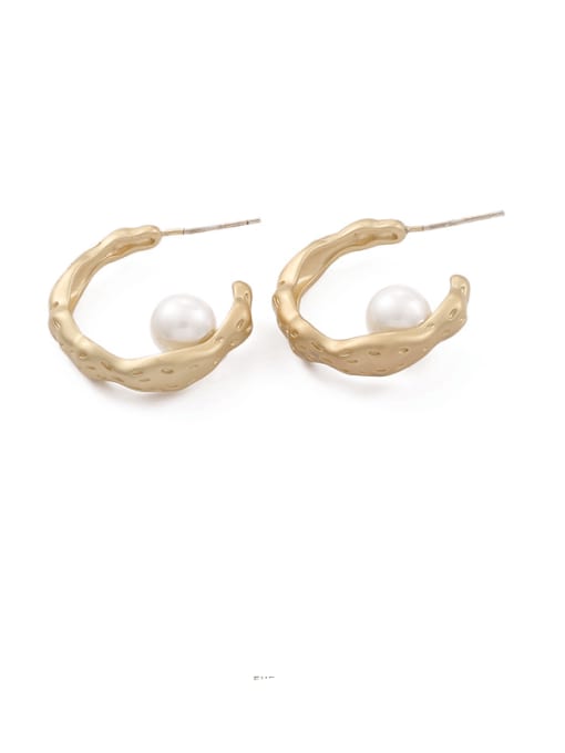 Asian Gold Earrings Brass Imitation Pearl Geometric Vintage Stud Earring