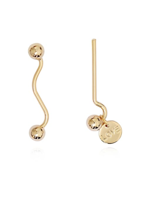 14K  gold Copper Bead Letter Minimalist Drop Trend Korean Fashion Earring