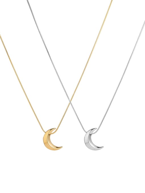 Five Color Titanium Steel Moon Minimalist Necklace 0
