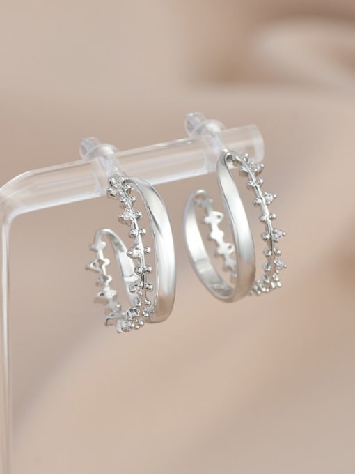 Silver ED65608 Brass Cubic Zirconia Geometric Trend Hoop Earring