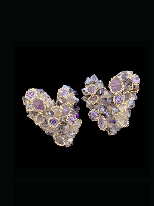 SUUTO Zinc Alloy Natural Stone Heart Luxury Cluster Earring 0