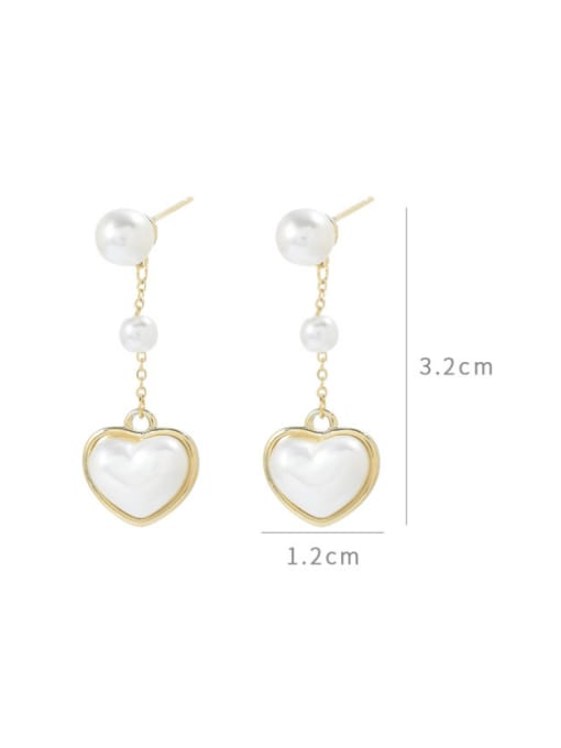 YOUH Brass Imitation Pearl Heart Minimalist Drop Earring 2