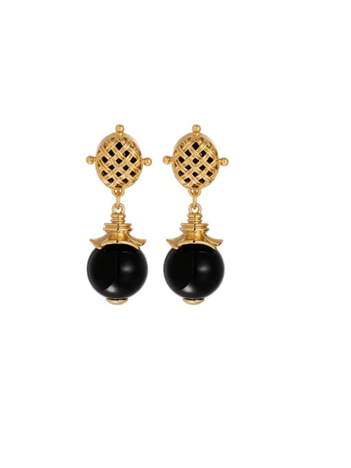 Black agate style Brass Tiger Eye Geometric Vintage Drop Earring