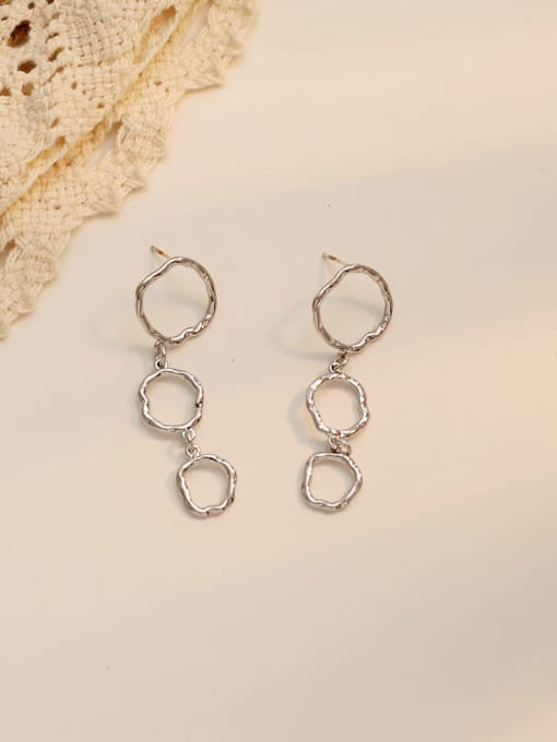 white K Copper Hollow Oval Minimalist Drop Trend Korean Fashion Earring