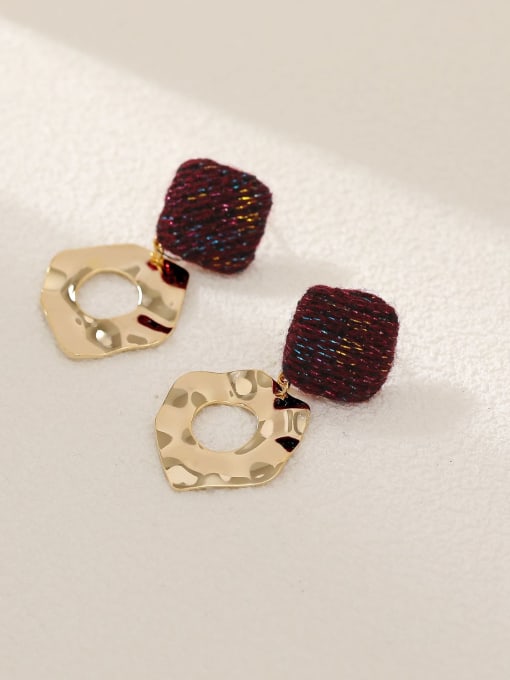 14k Gold +Red Brass Leather Geometric Vintage Drop Earring