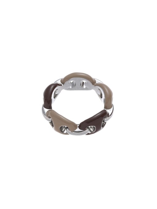 Pig Nose Ring Brass Enamel Geometric Vintage Band Ring