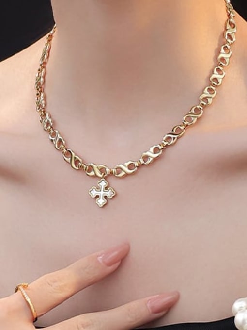 ACCA Brass Shell Cross  Vintage  Hollow Chain Necklace 1