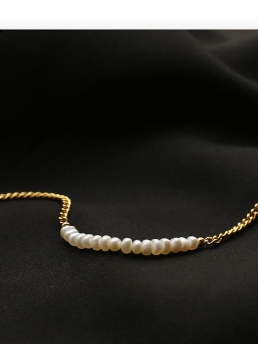 ACCA Brass Imitation Pearl Geometric Minimalist Link Bracelet 2
