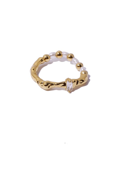 Ring (adjustable elastic rope) Brass Imitation Pearl Irregular Vintage Bead Ring
